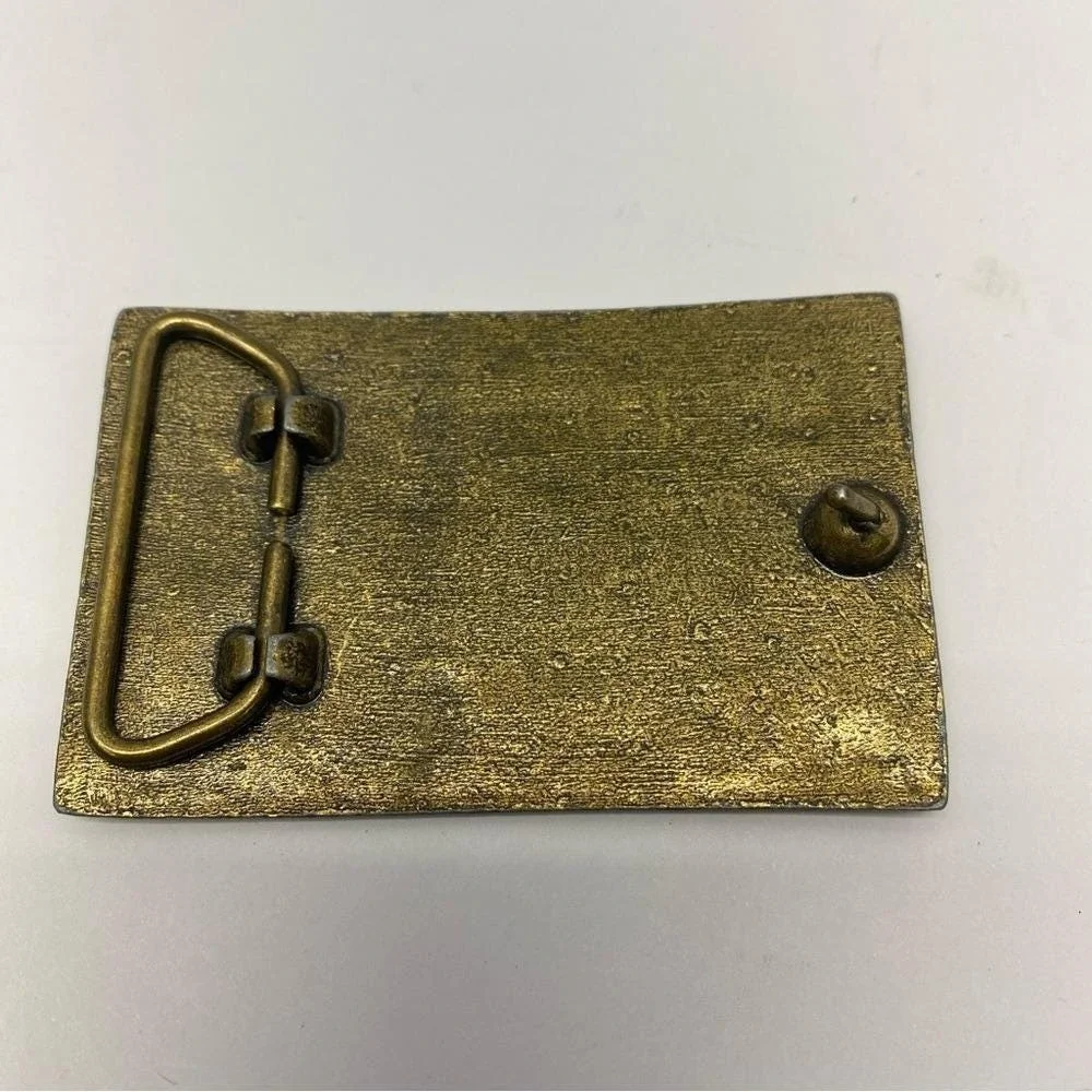 Vintage Pony Express Belt Buckle‎ Mens OS Gold Brass Western Rider 1849 Map